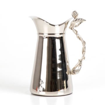 Gümüş Kaplama Kulplu Yaprak Desenli Metal Sürahi Gümüş Renk 16 x 23 x 12 Cm.