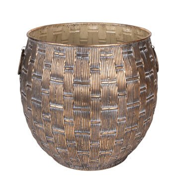 Metal Saksı Kulplu Kabartma Desenli Kahverengi Eskitme 45x43,5 Cm.