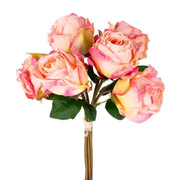 Yapay Çiçek Gül 6'lı Demet Fuşya-Sarı 37 Cm.
