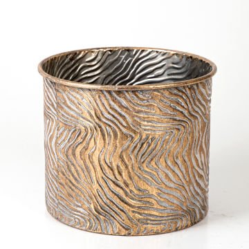 Dalga Desenli Ayaklı Silindir Metal Çiçeklik Saksı Altın Eskitme 21x24,5 Cm.