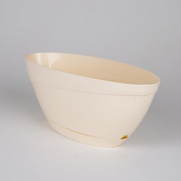 Veramaya 3 Adet Tabaklı Oval Plastik Saksı Krem Renk 3,8 Litre No:3