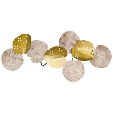 Nilüfer Yaprağı Desenli Metal Eskitme Dore/bej Duvar Panosu 100x45 Cm